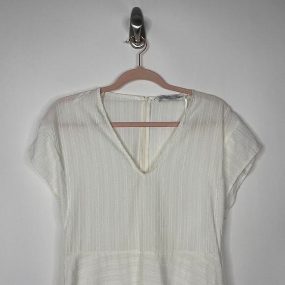 2/$30 ZARA Asymmetric Dress XS Striped White V-Neck Short Sleeve Textured #5637 - Picture 5 of 16